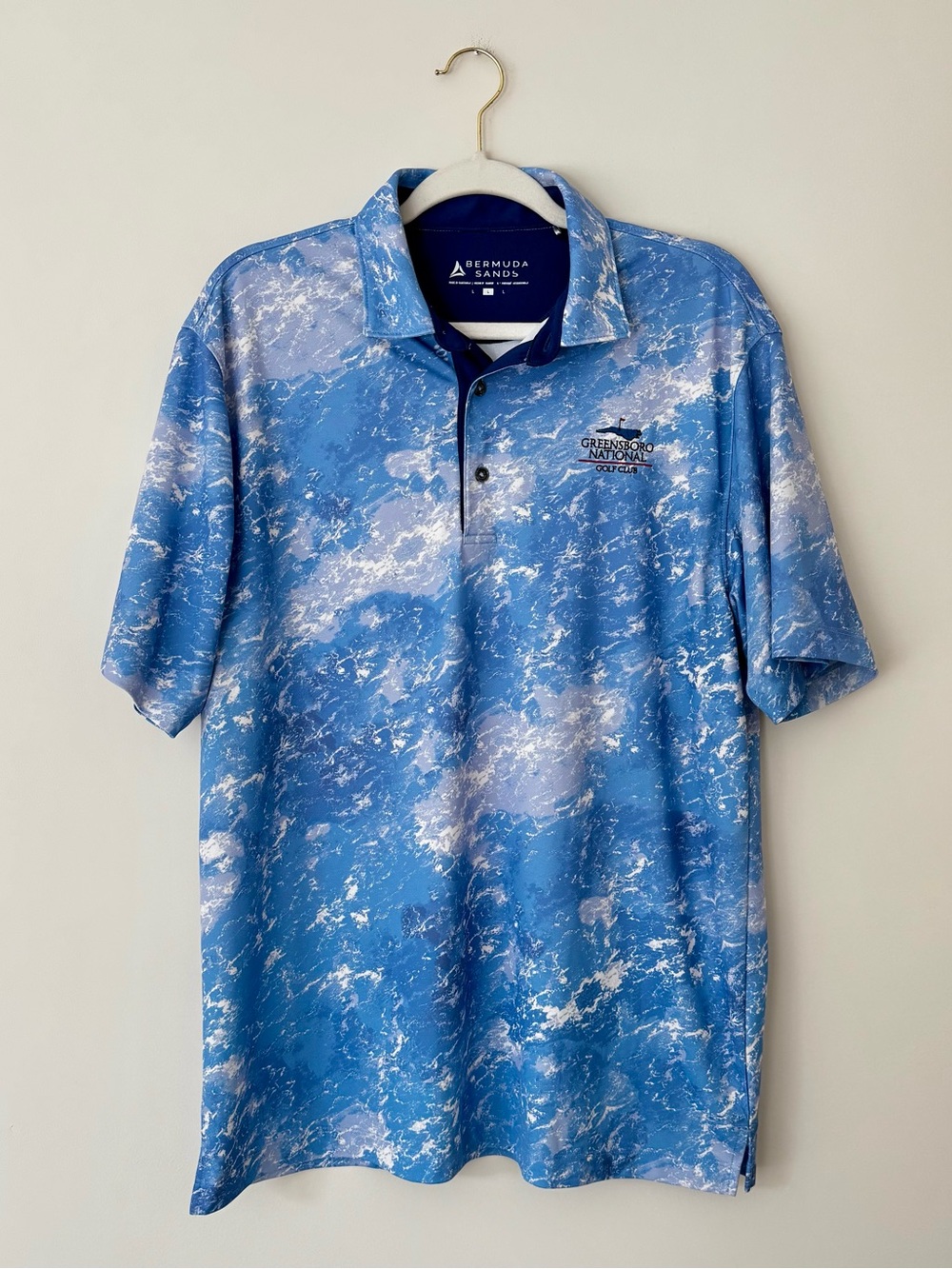 Bermuda Sands Performance Golf Polo Embroidered Greensboro Natl Club, Blue – L